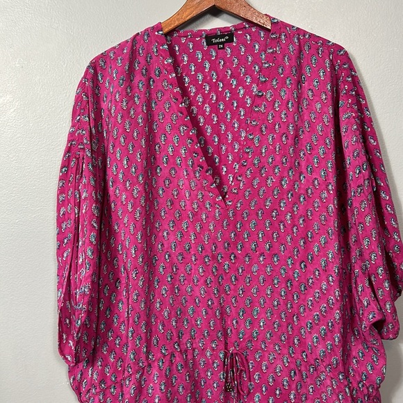 Tolani Silk 2X pink seahorse print drawstring kaftan like dress - like new - Picture 3 of 11